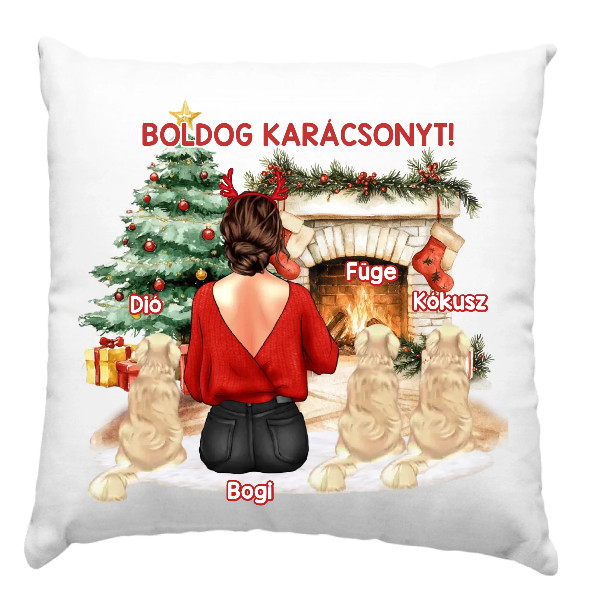 Karácsonyi ajándékpárna kutyagazdiknak lányos