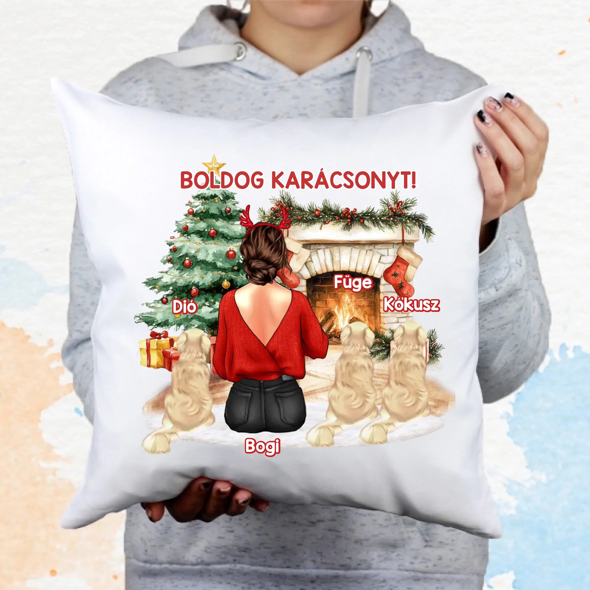 Karácsonyi ajándékpárna kutyagazdiknak lányos