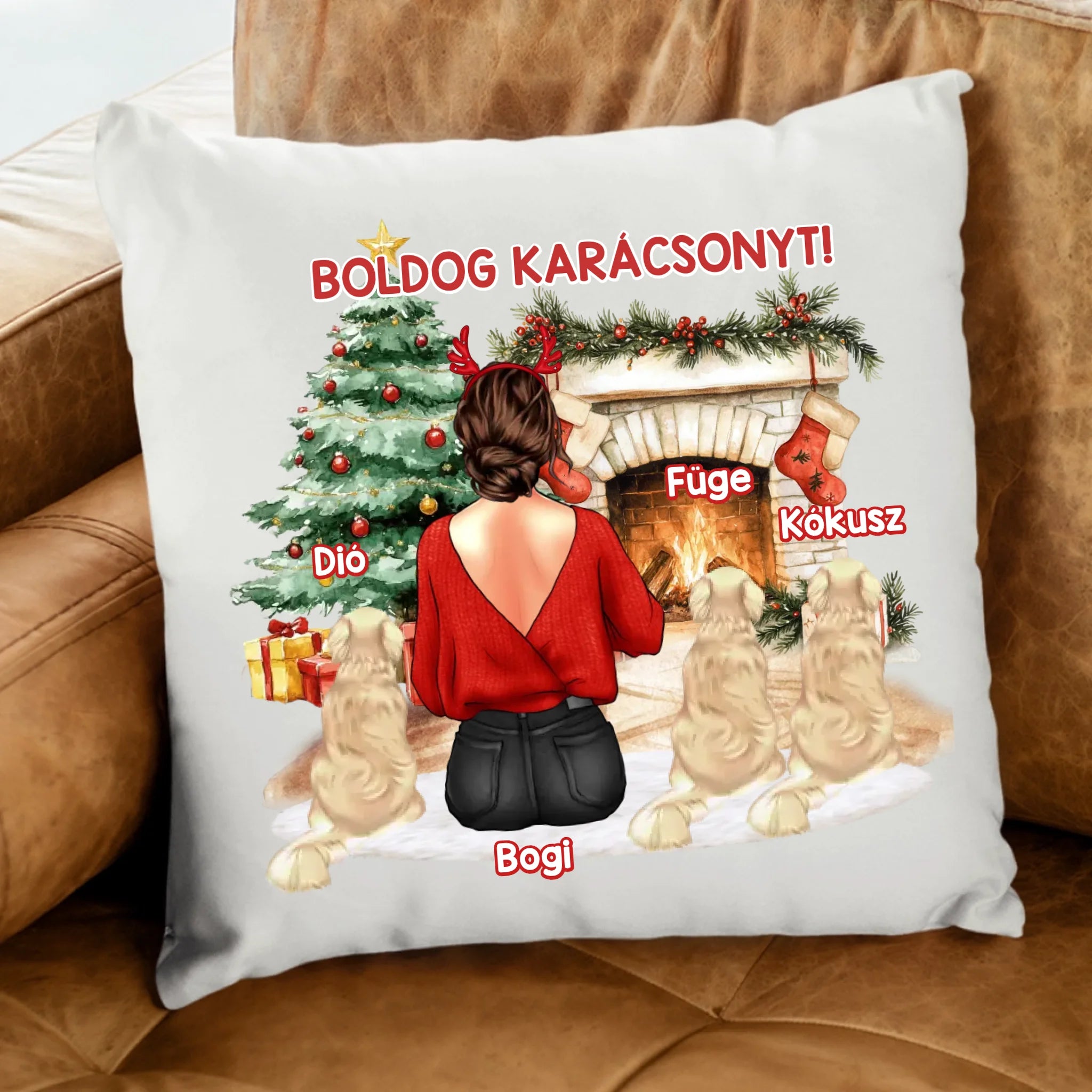 Karácsonyi ajándékpárna kutyagazdiknak lányos
