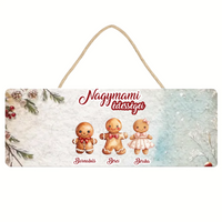 Karácsonyi ajándék dísztábla nagymamáknak választható mézeskalács figurákkal