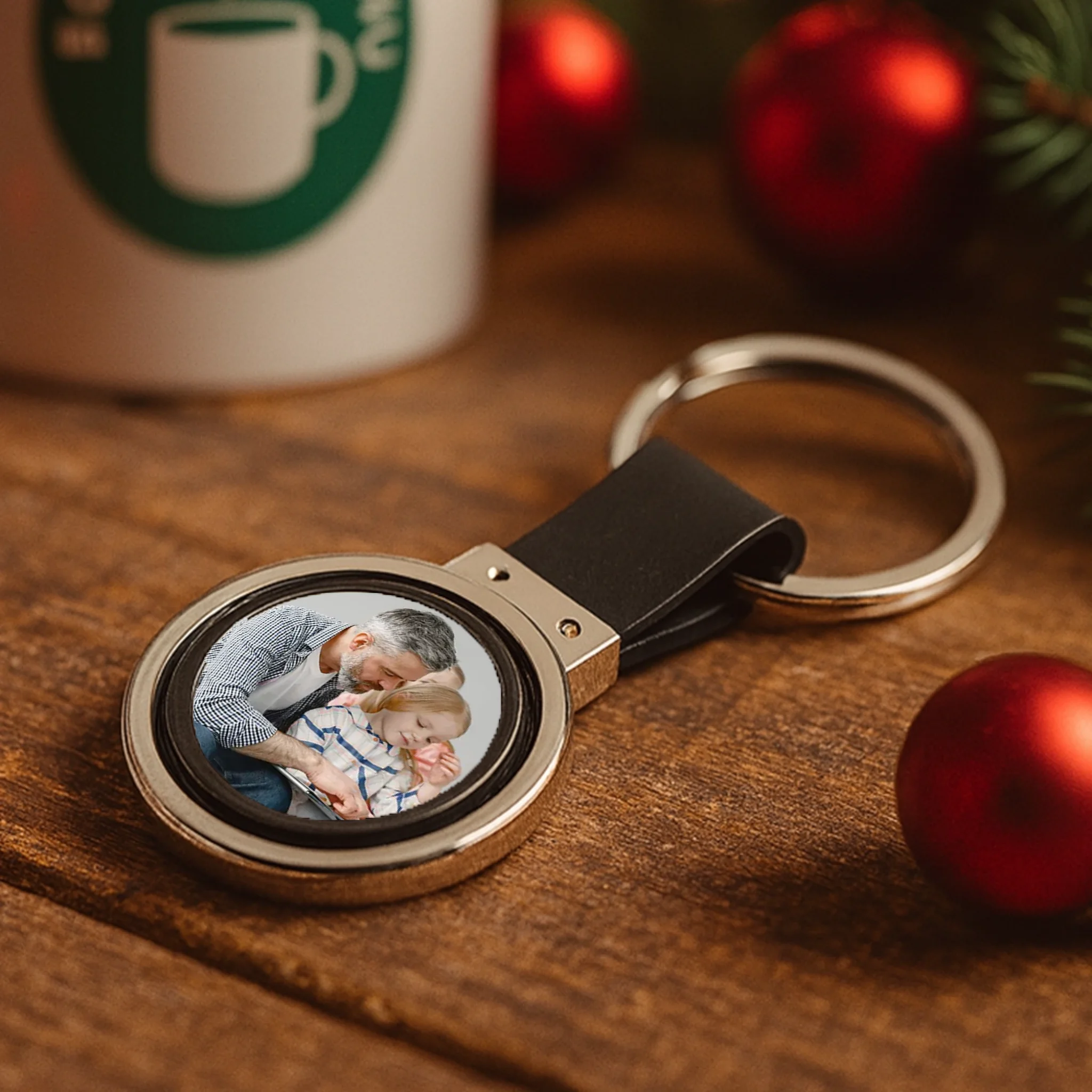 Nagypapa karácsonyi ajándék - egyedi képes kétoldalas kulcstartó