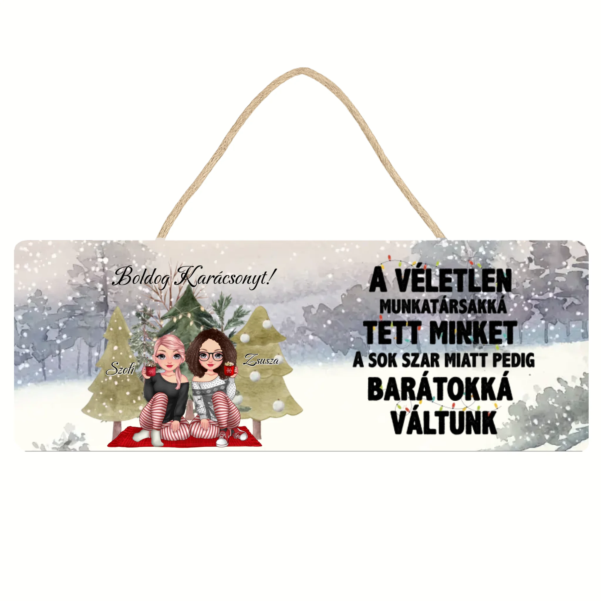 Szerkeszthető karakteres karácsonyi dísztábla munkatársaknak idézettel