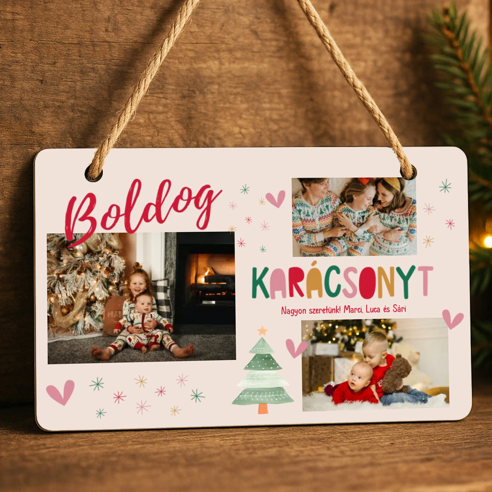 Boldog Karácsonyt - egyedi fényképes dísztábla 3 képpel