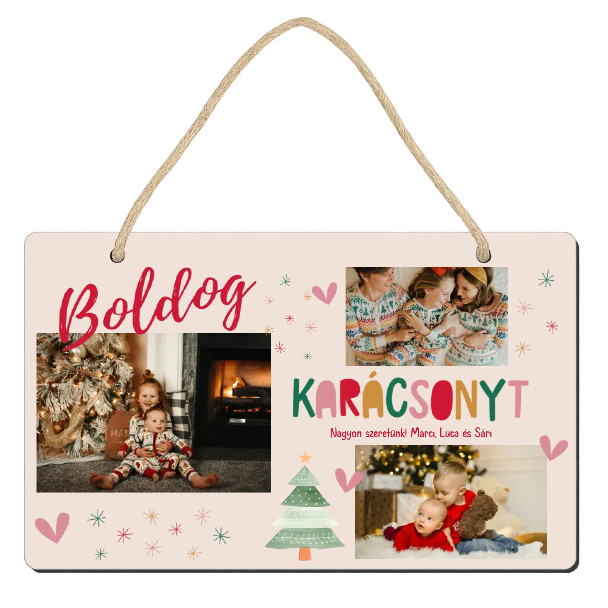 Boldog Karácsonyt - egyedi fényképes dísztábla 3 képpel