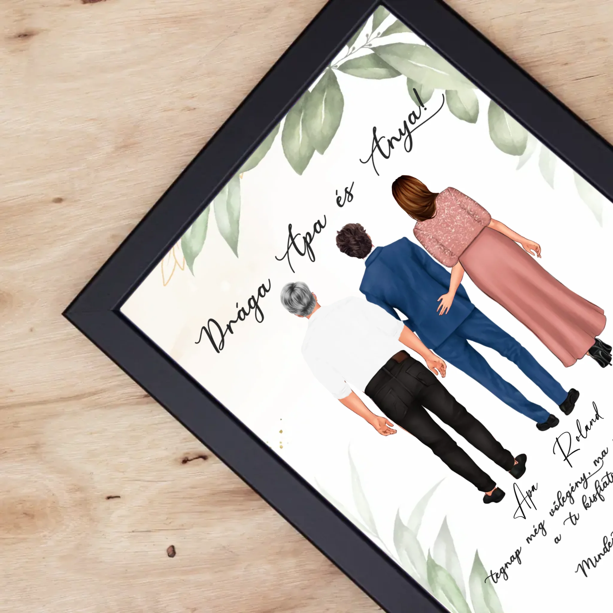 Szerkeszthető karakteres esküvői köszönőajándék falikép szülőknek - fiútól