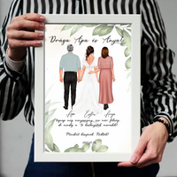 Szerkeszthető karakteres esküvői köszönőajándék falikép szülőknek - lánytól