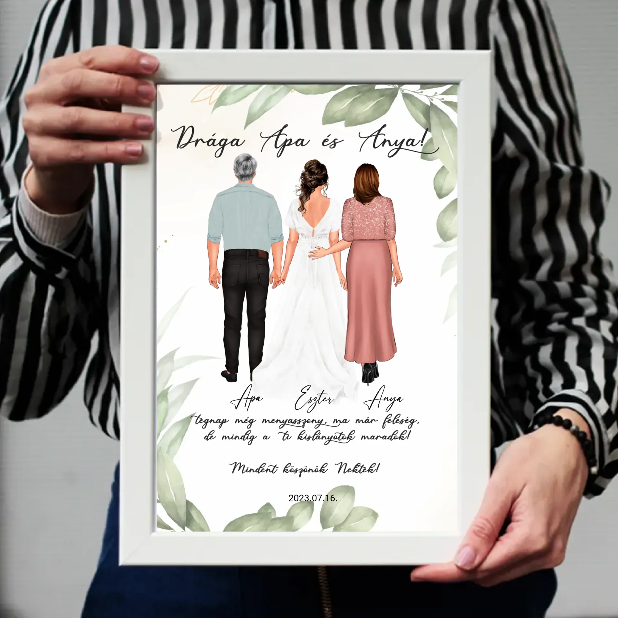 Szerkeszthető karakteres esküvői köszönőajándék falikép szülőknek - lánytól