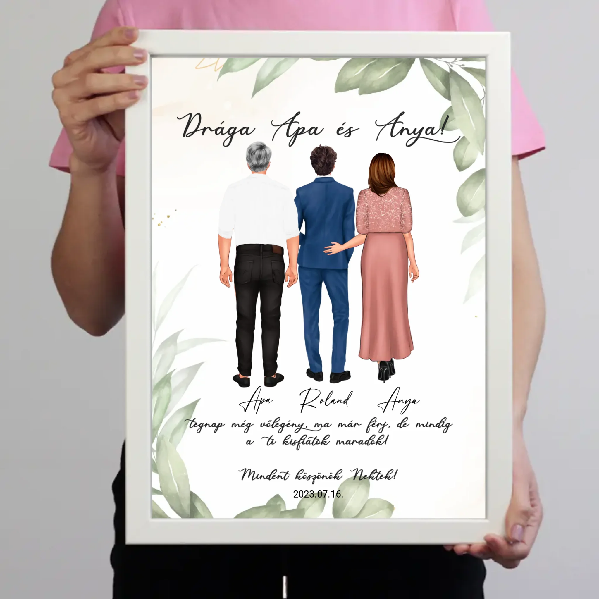 Szerkeszthető karakteres esküvői köszönőajándék falikép szülőknek - fiútól