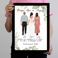 Szerkeszthető karakteres esküvői köszönőajándék falikép szülőknek - lánytól