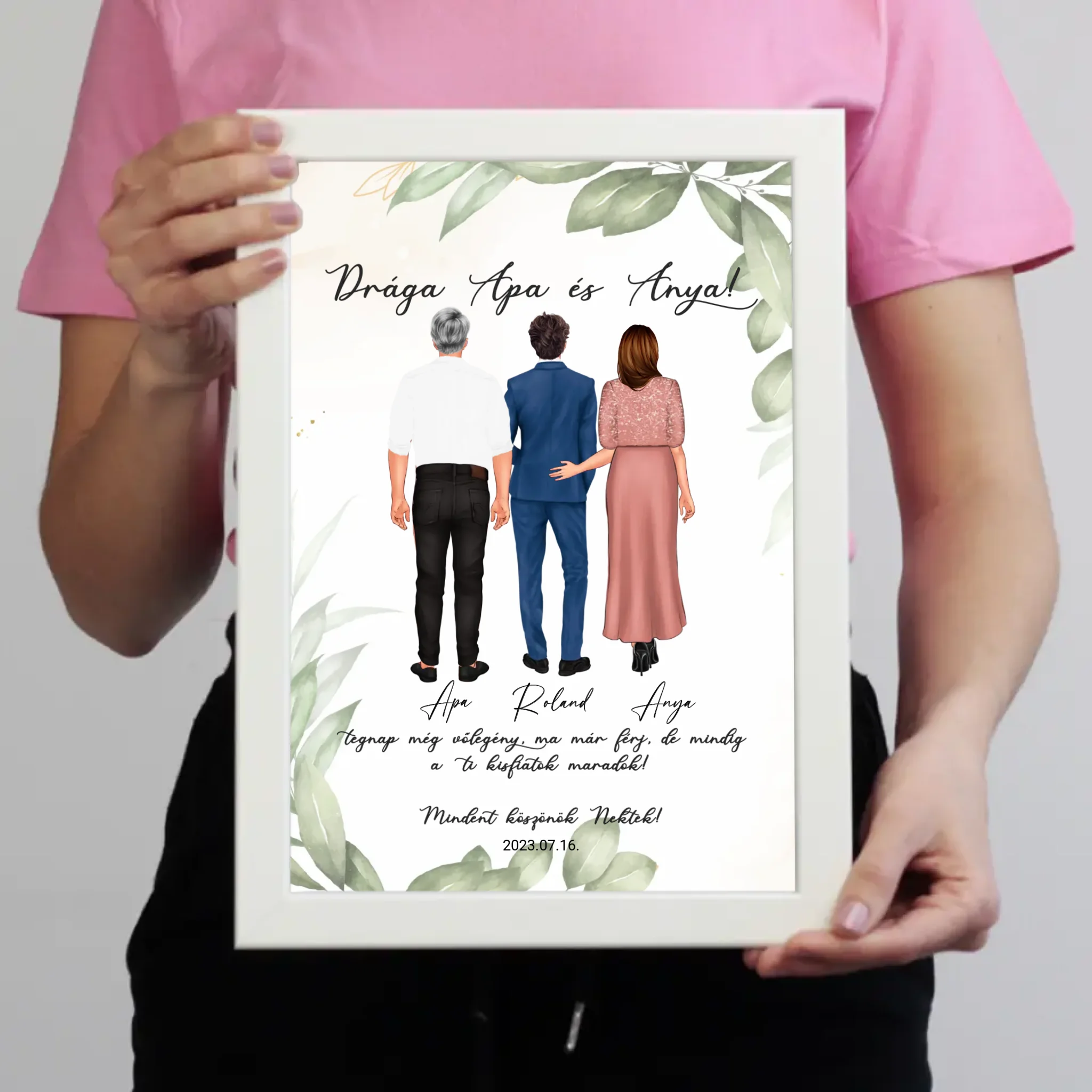 Szerkeszthető karakteres esküvői köszönőajándék falikép szülőknek - fiútól