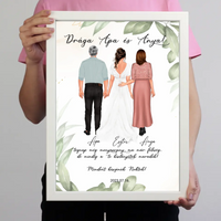 Szerkeszthető karakteres esküvői köszönőajándék falikép szülőknek - lánytól