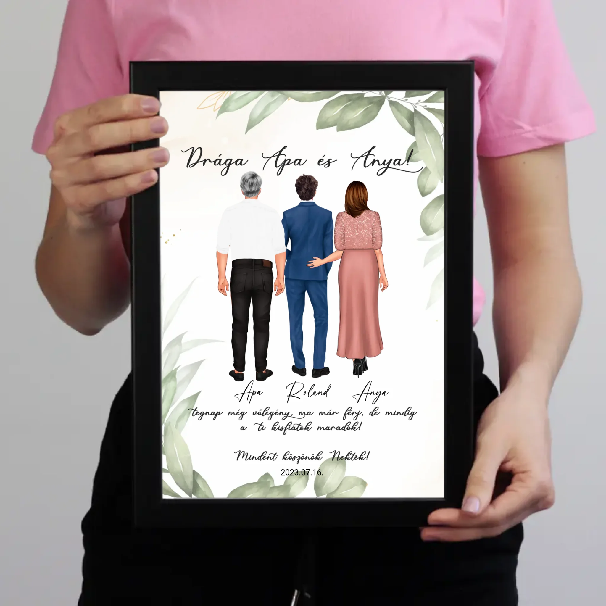 Szerkeszthető karakteres esküvői köszönőajándék falikép szülőknek - fiútól