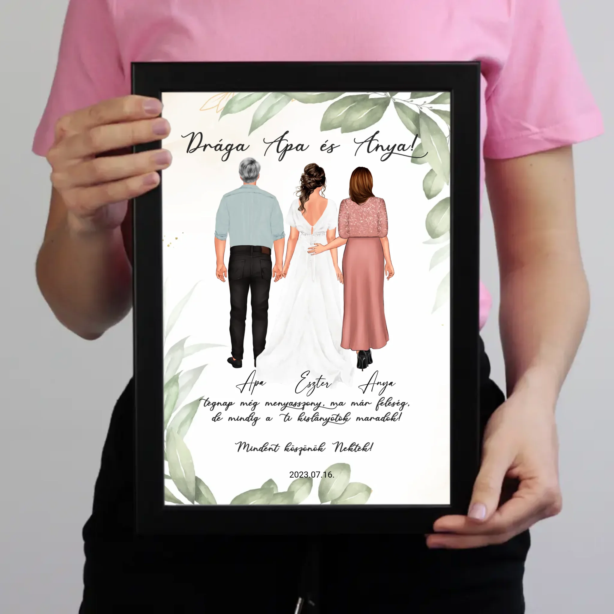 Szerkeszthető karakteres esküvői köszönőajándék falikép szülőknek - lánytól