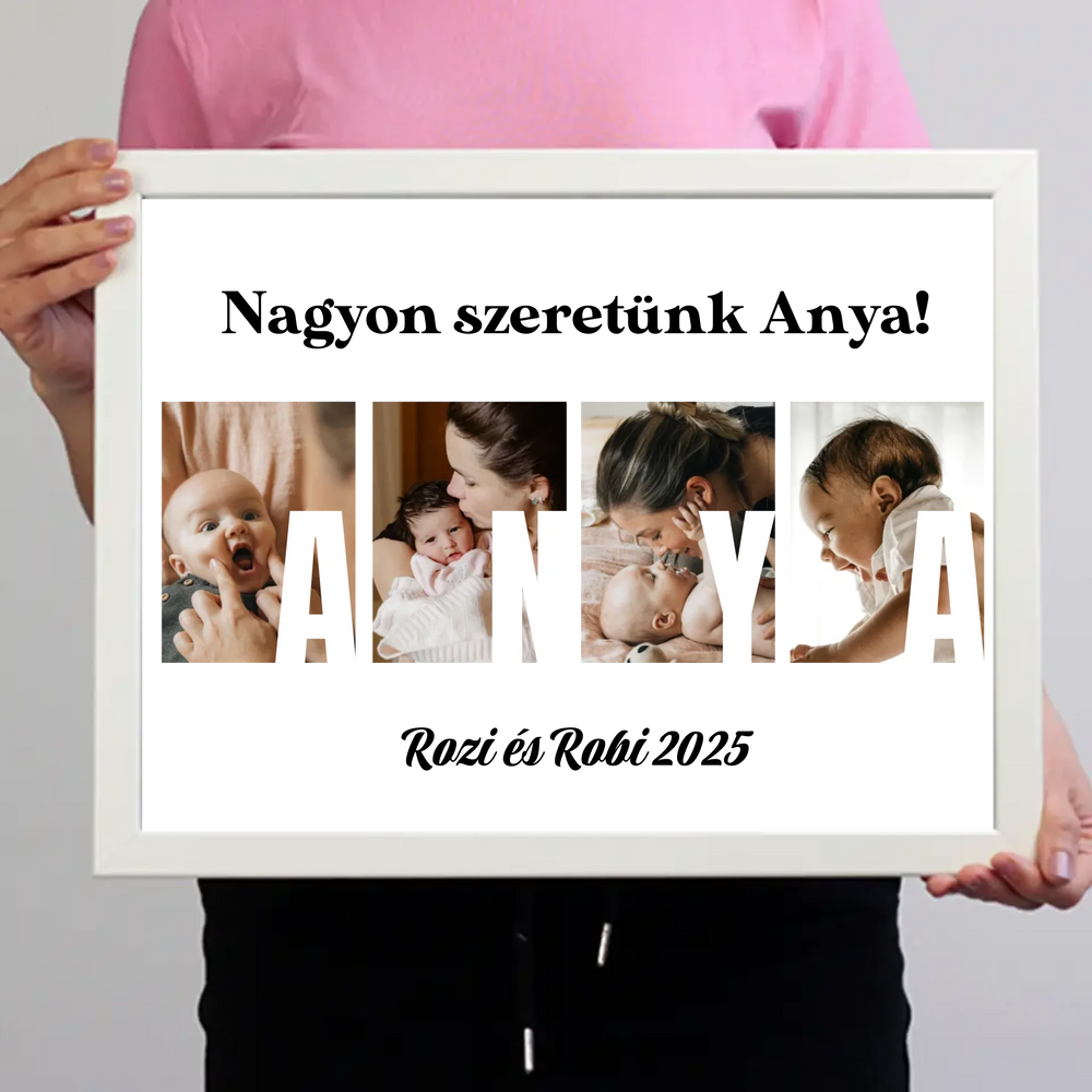 Ajándék Anyának - Egyedi képes Anya szeretünk falikép