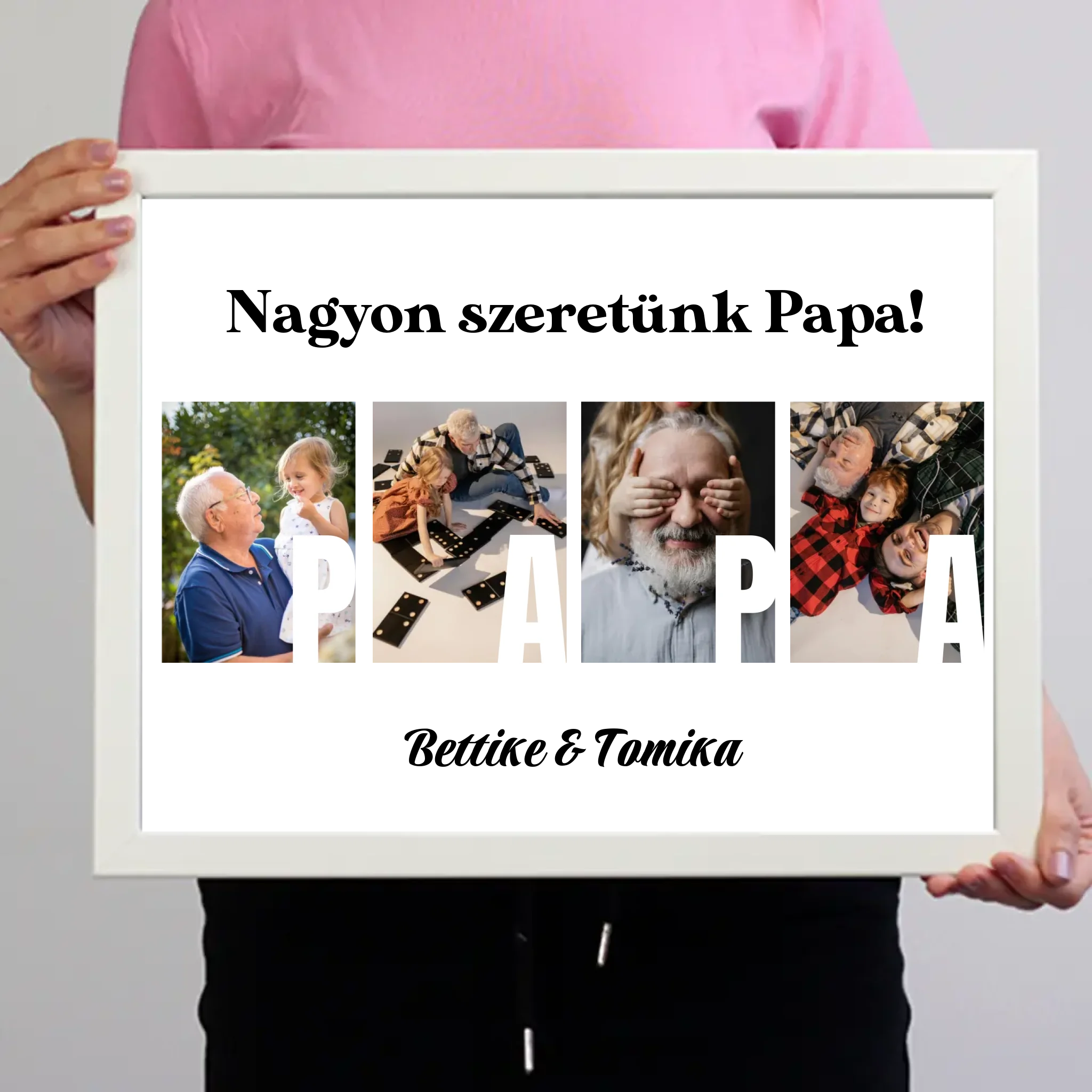 Ajándék Papának - Egyedi képes Papa szeretünk falikép