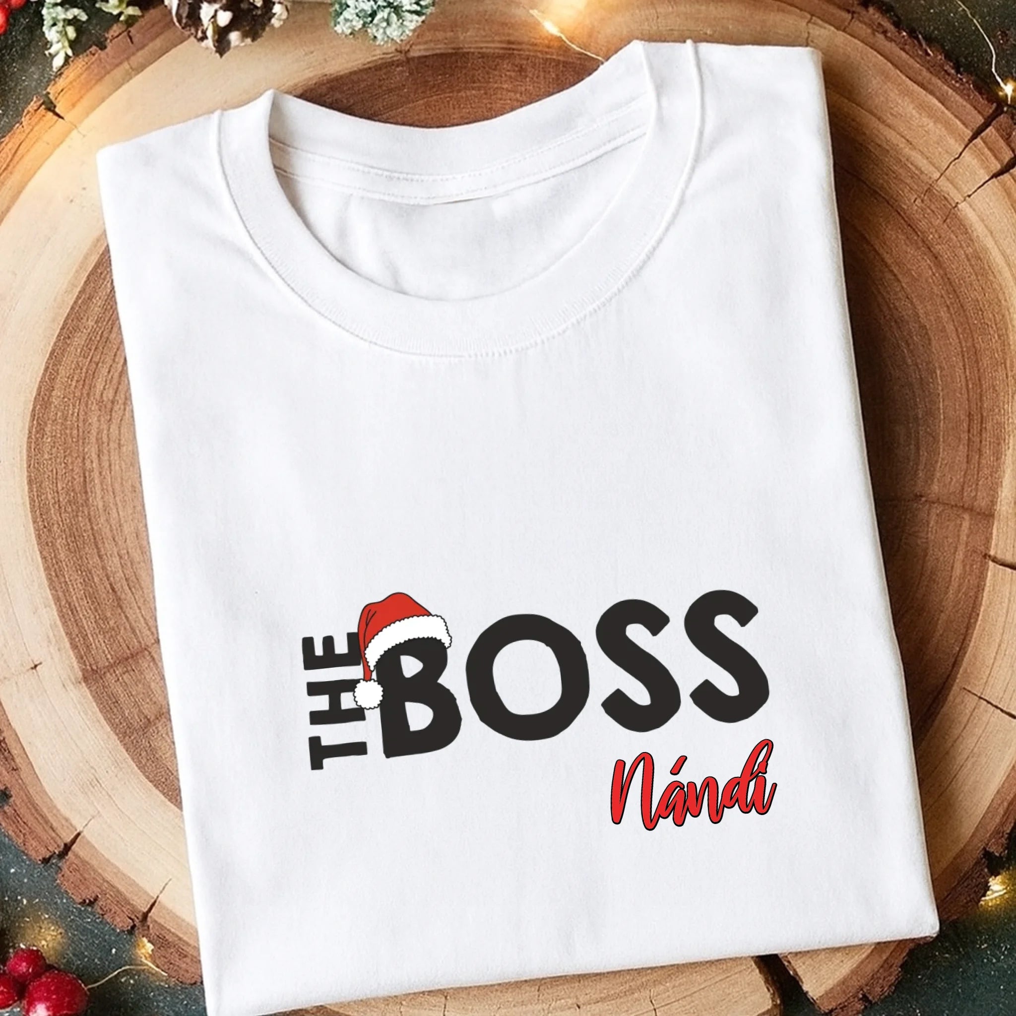 Egyedi férfi póló - The boss karácsonyi póló férfiaknak