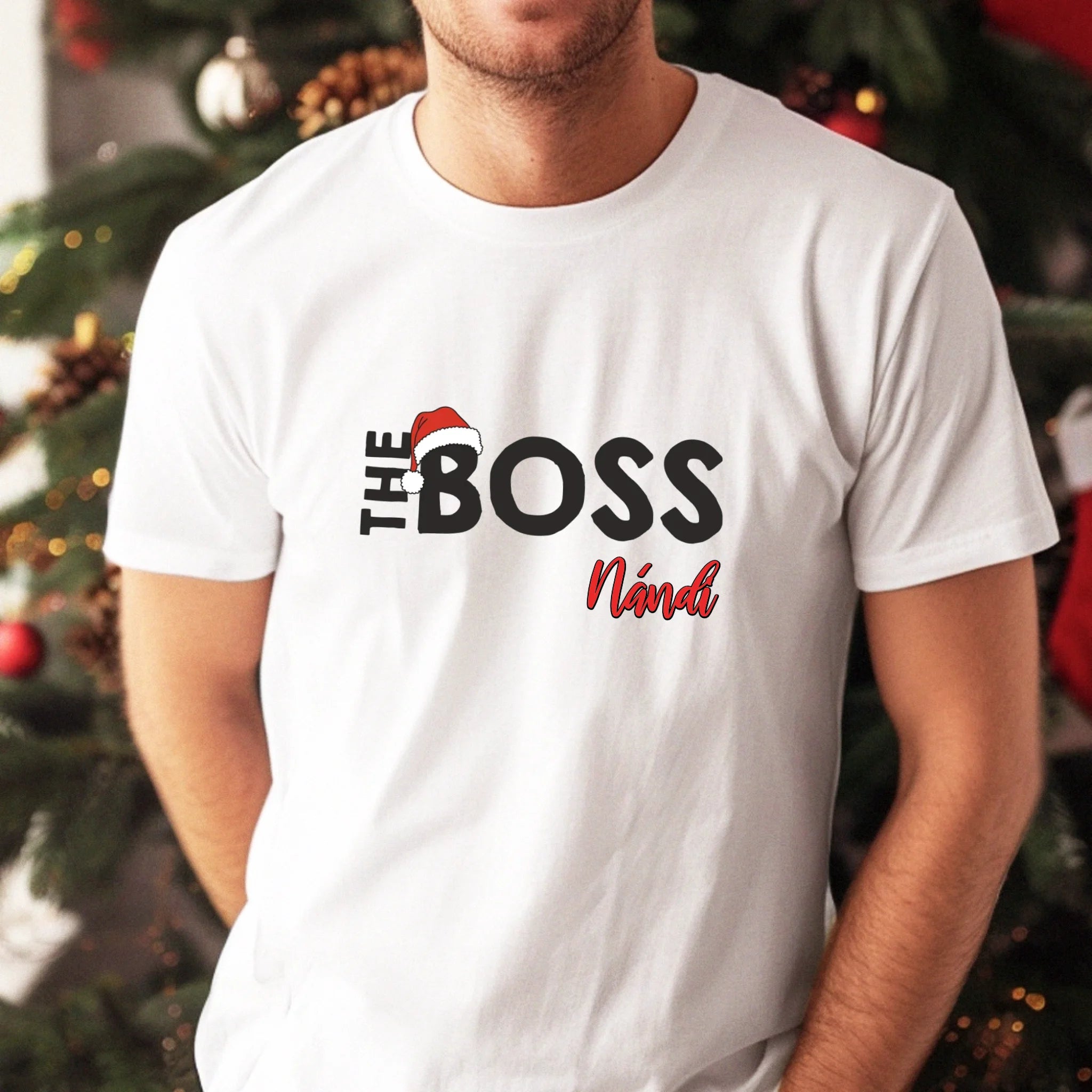 Egyedi férfi póló - The boss karácsonyi póló férfiaknak