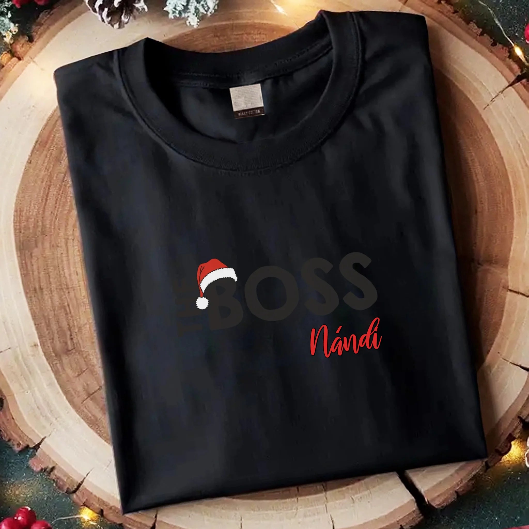 Egyedi férfi póló - The boss karácsonyi póló férfiaknak