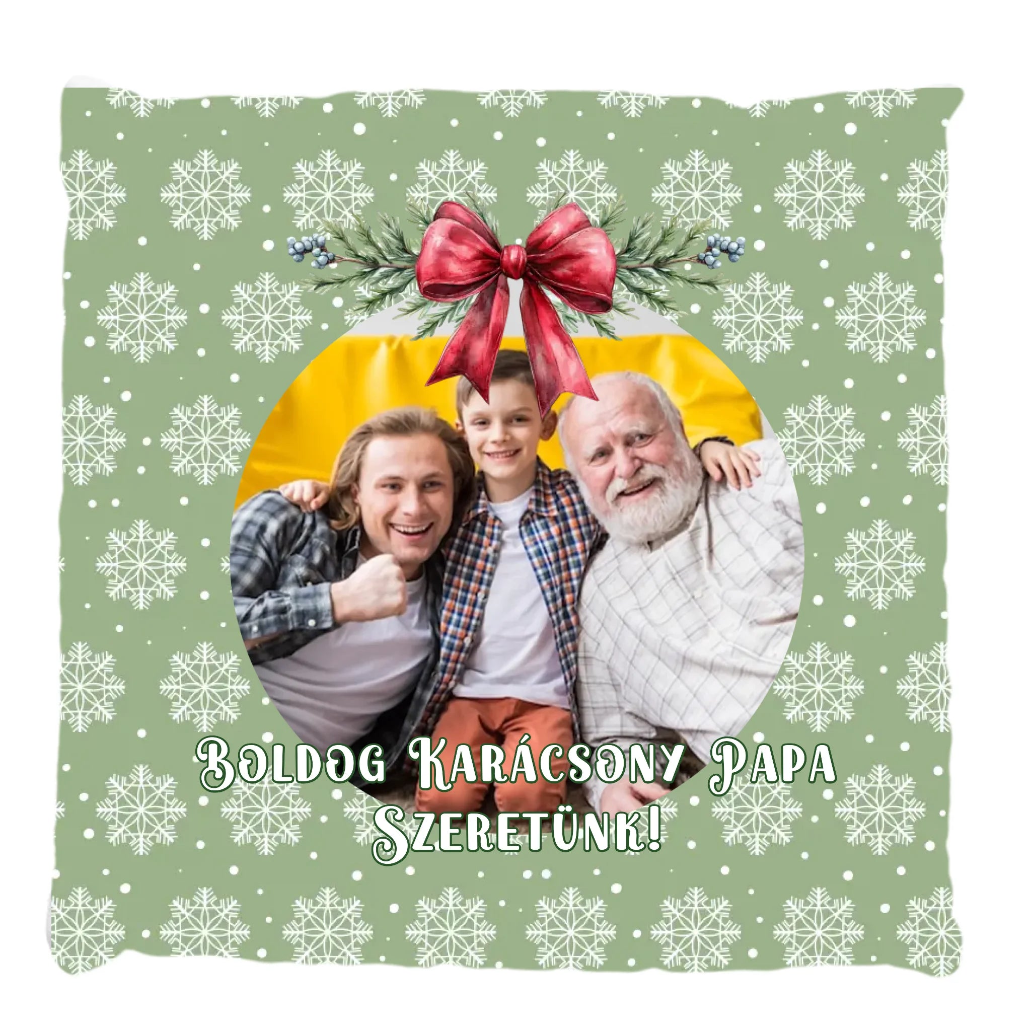 Karácsonyi fényképes zöld FullPrint ajándék párna