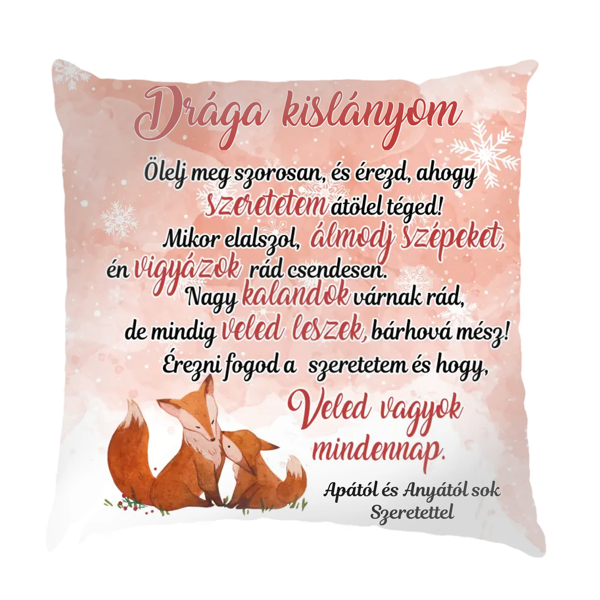 Karácsonyi ölelős fullprint párna választható mintával gyerekeknek