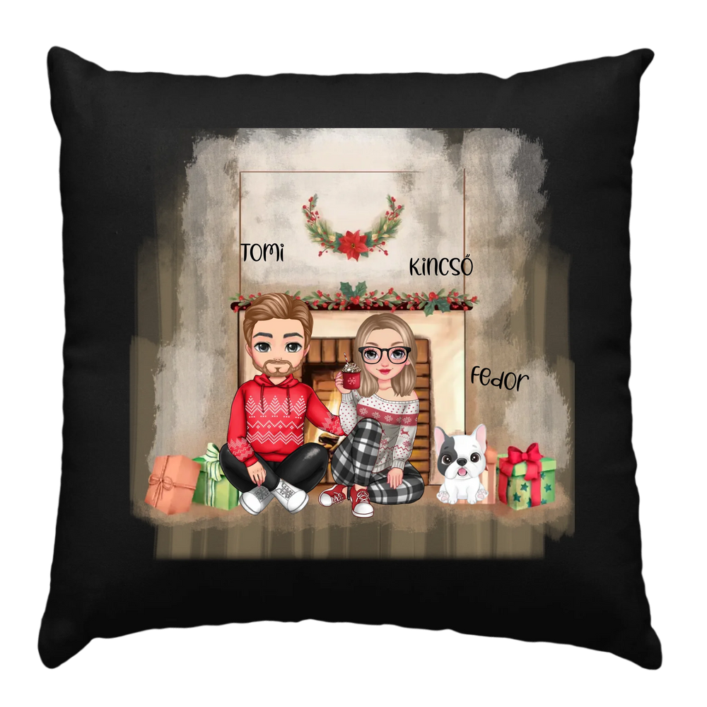 Cuki karakteres páros karácsonyi fekete párna kutyával
