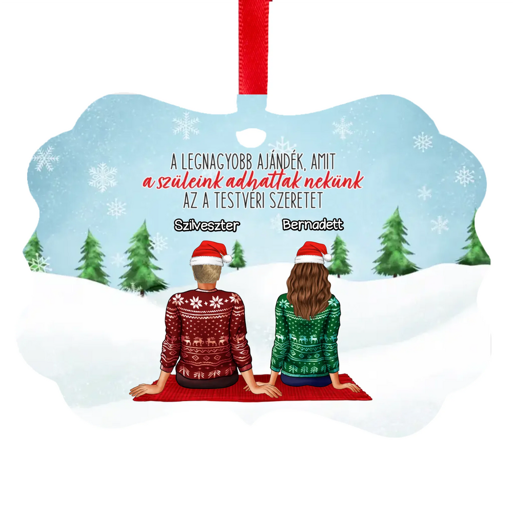 Egyedi karácsonyfadísz testvéreknek szerkeszthető karakterrel