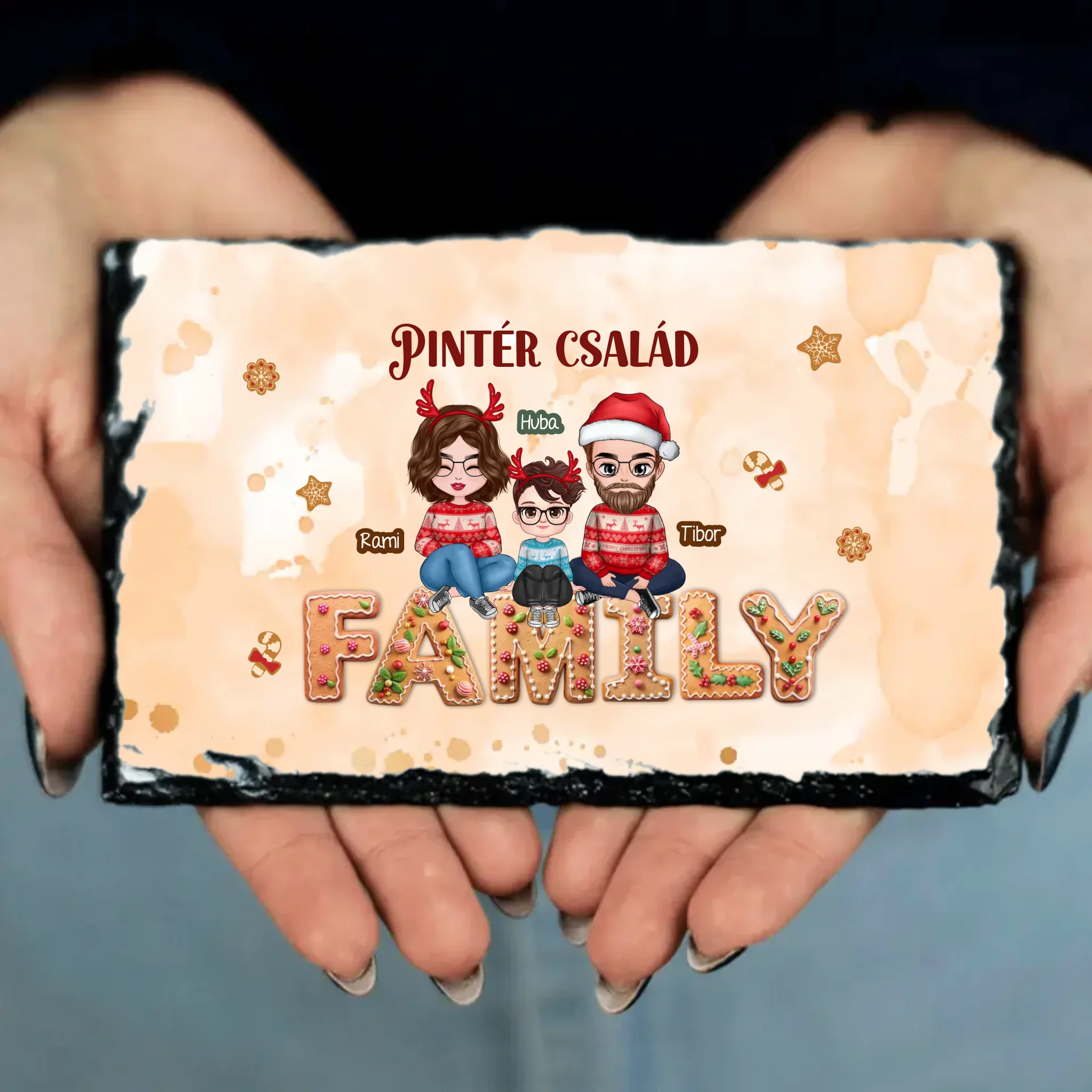Karácsonyi gránitlap szerkeszthető karakterekkel az egész Családnak