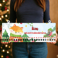Egyedi neves adventi kalendárium gyerekeknek téli rókás mintával