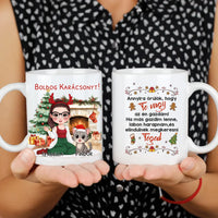 Egyedi karácsonyi bögre macskás gazdiknak - lányos mintával akár 3 macskával