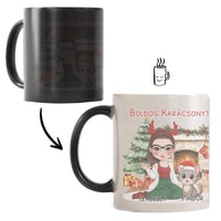 Egyedi karácsonyi bögre macskás gazdiknak - lányos mintával akár 3 macskával