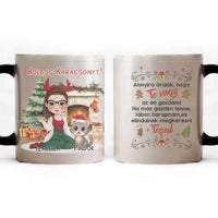 Egyedi karácsonyi bögre macskás gazdiknak - lányos mintával akár 3 macskával