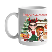 Egyedi karácsonyi bögre kutyás gazdiknak - lányos mintával akár 3 kutyával