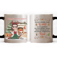 Egyedi karácsonyi bögre kutyás gazdiknak - lányos mintával akár 3 kutyával