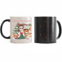 Egyedi karácsonyi bögre kutyás gazdiknak - lányos mintával akár 3 kutyával