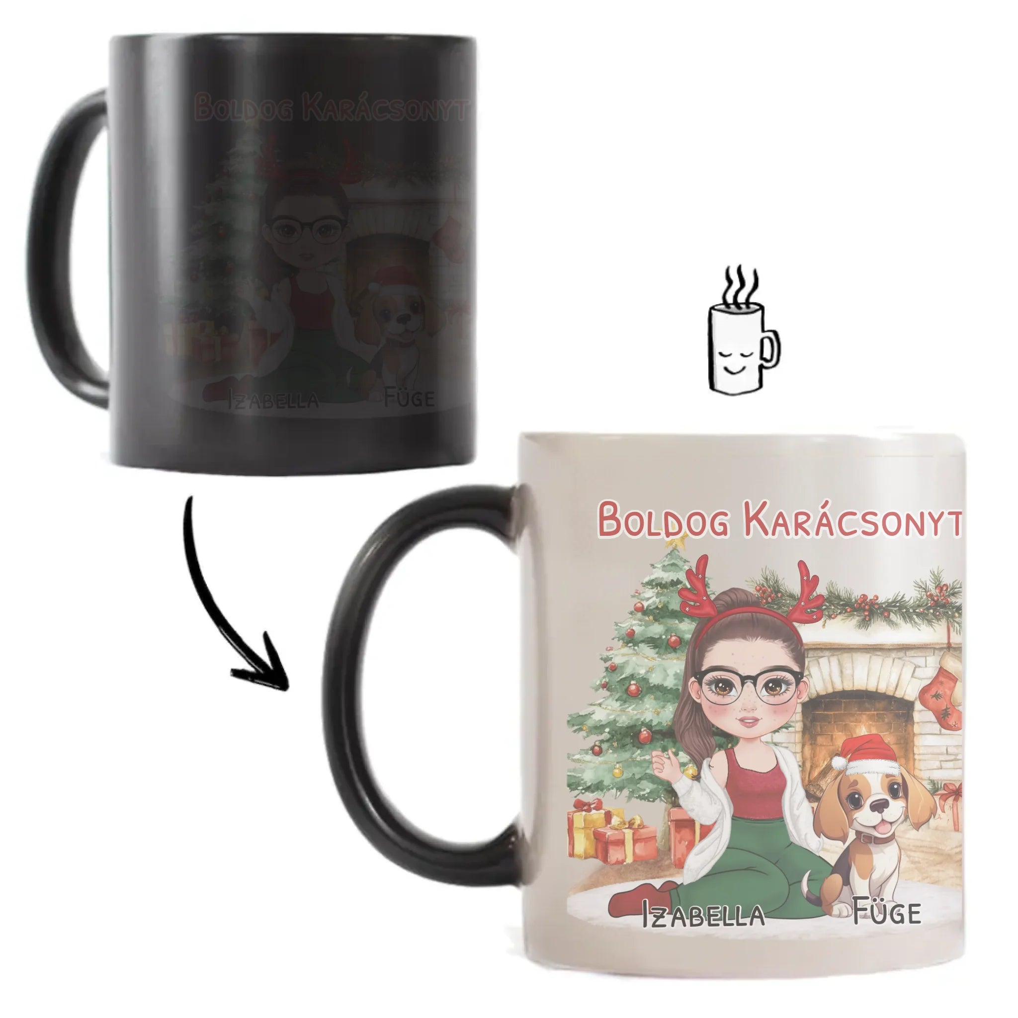 Egyedi karácsonyi bögre kutyás gazdiknak - lányos mintával akár 3 kutyával