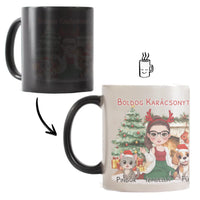 Egyedi karácsonyi bögre gazdiknak - lányos mintával kutyával és macskával