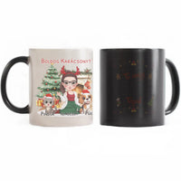 Egyedi karácsonyi bögre gazdiknak - lányos mintával kutyával és macskával