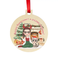 Egyedi karácsonyfadísz gazdiknak - lányos mintával akár 3 macskával