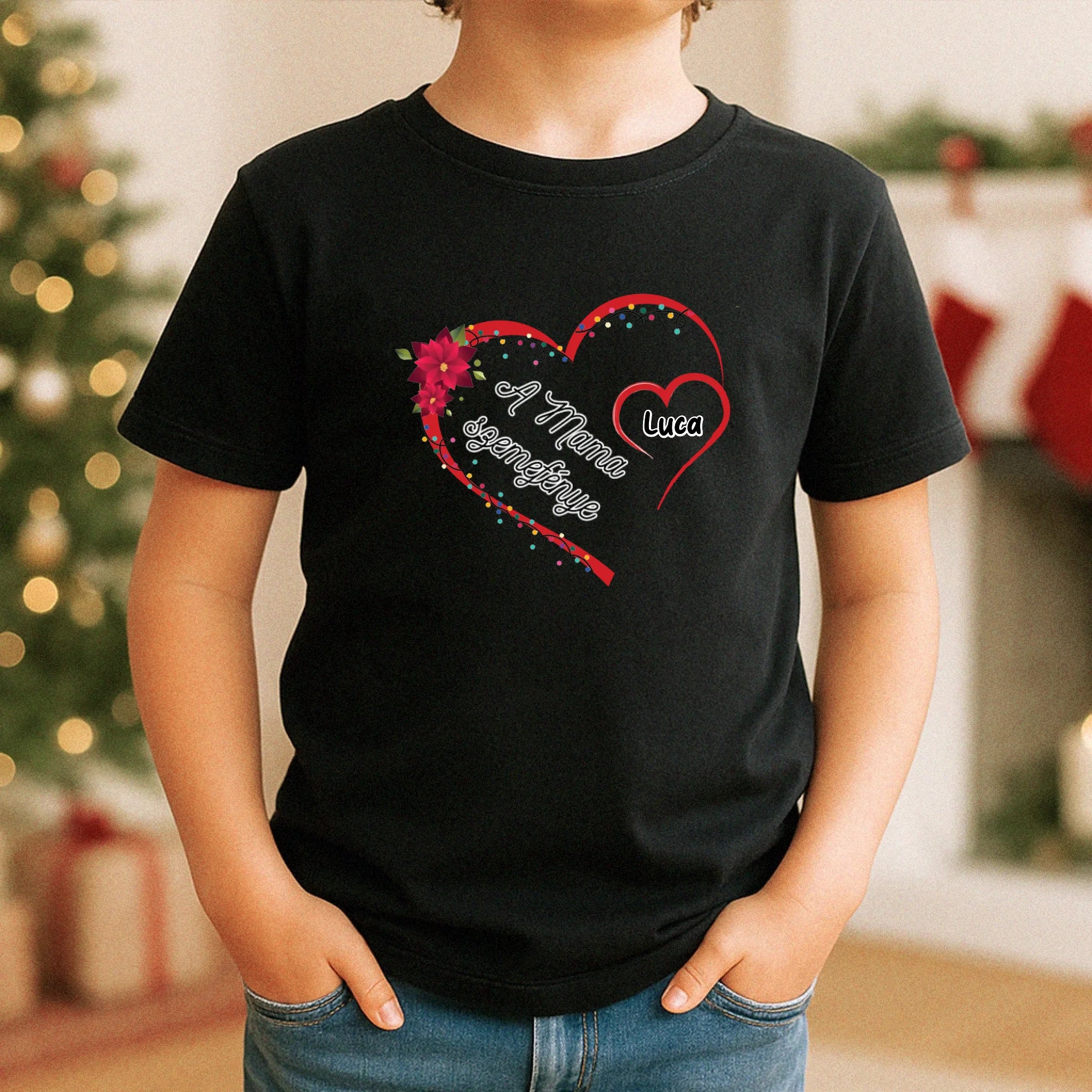 Szíves feliratos gyerek póló karácsonyra