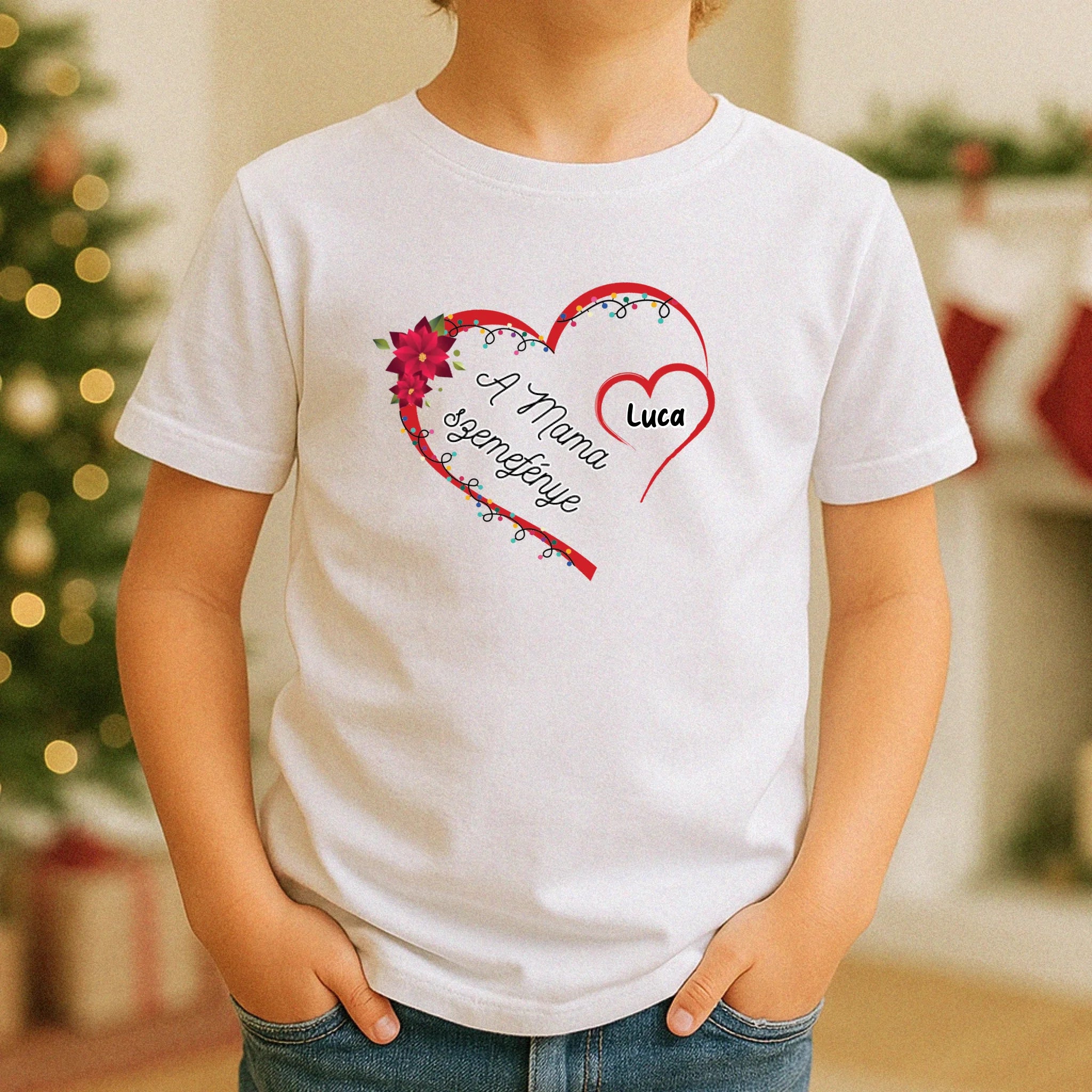 Szíves feliratos gyerek póló karácsonyra