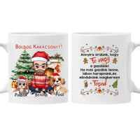 Egyedi karácsonyi bögre macskás gazdiknak - fiús mintával kutyával és macskával