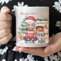 Egyedi karácsonyi bögre kutyás gazdiknak - fiús mintával akár 3 kutyával