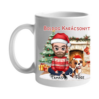 Egyedi karácsonyi bögre kutyás gazdiknak - fiús mintával akár 3 kutyával