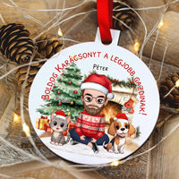 Egyedi karácsonyfadísz gazdiknak - fiús mintával kutyával és macskával