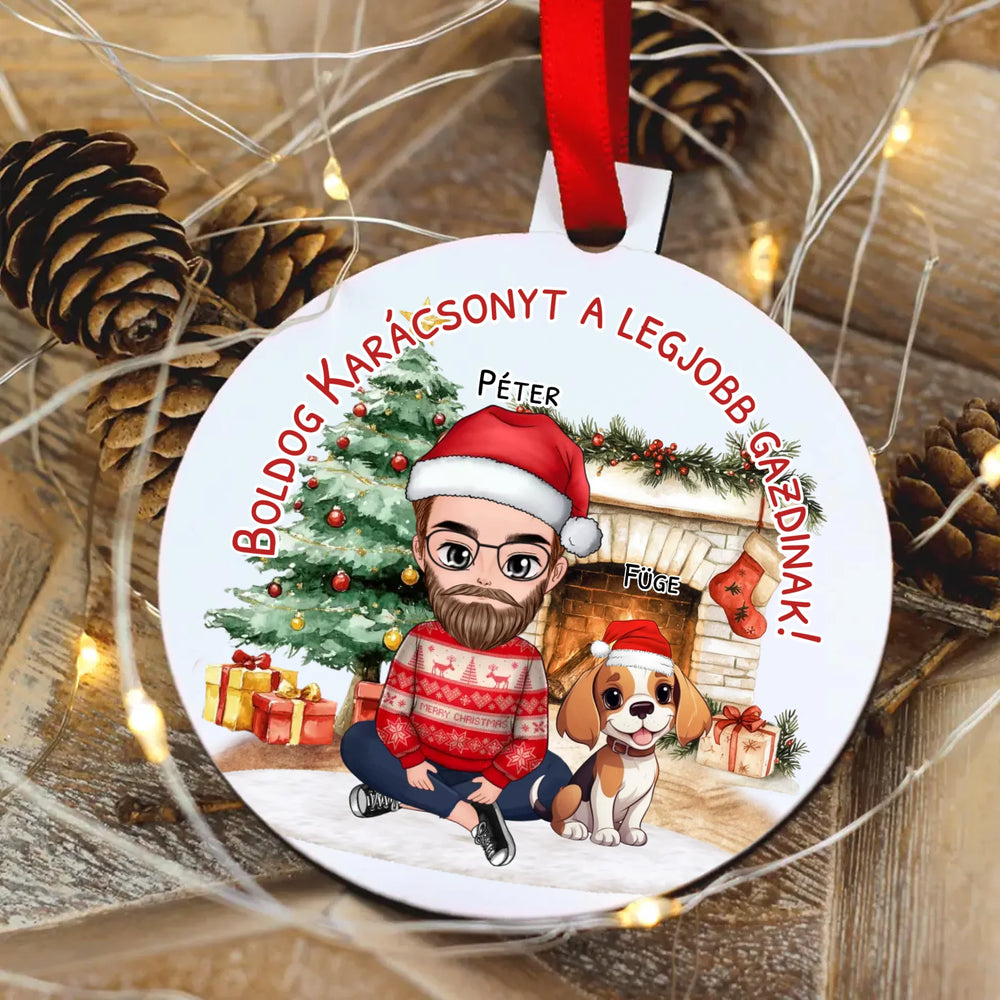 Egyedi karácsonyfadísz gazdiknak - fiús mintával akár 3 kutyával