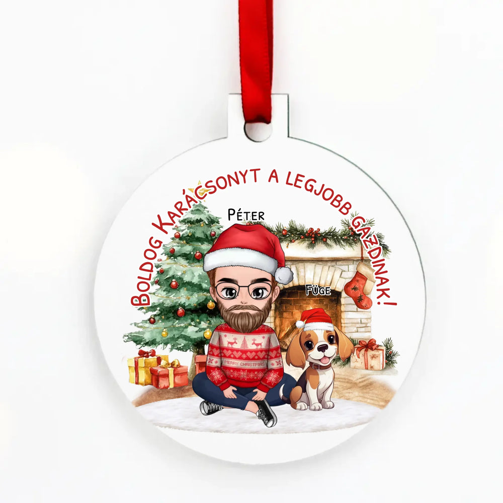 Egyedi karácsonyfadísz gazdiknak - fiús mintával akár 3 kutyával