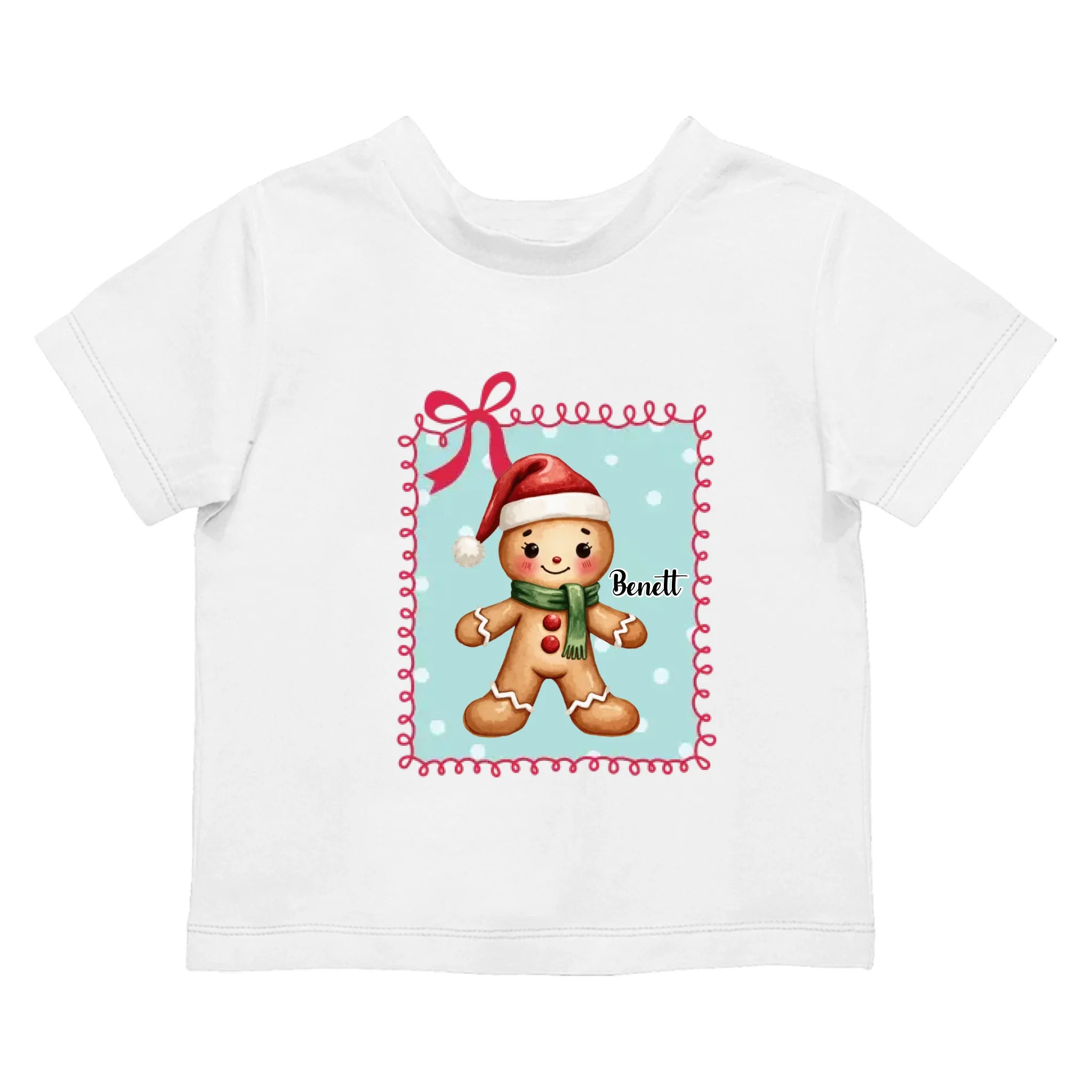 Mézeskalács mintás gyerek póló karácsonyra egyedi névvel