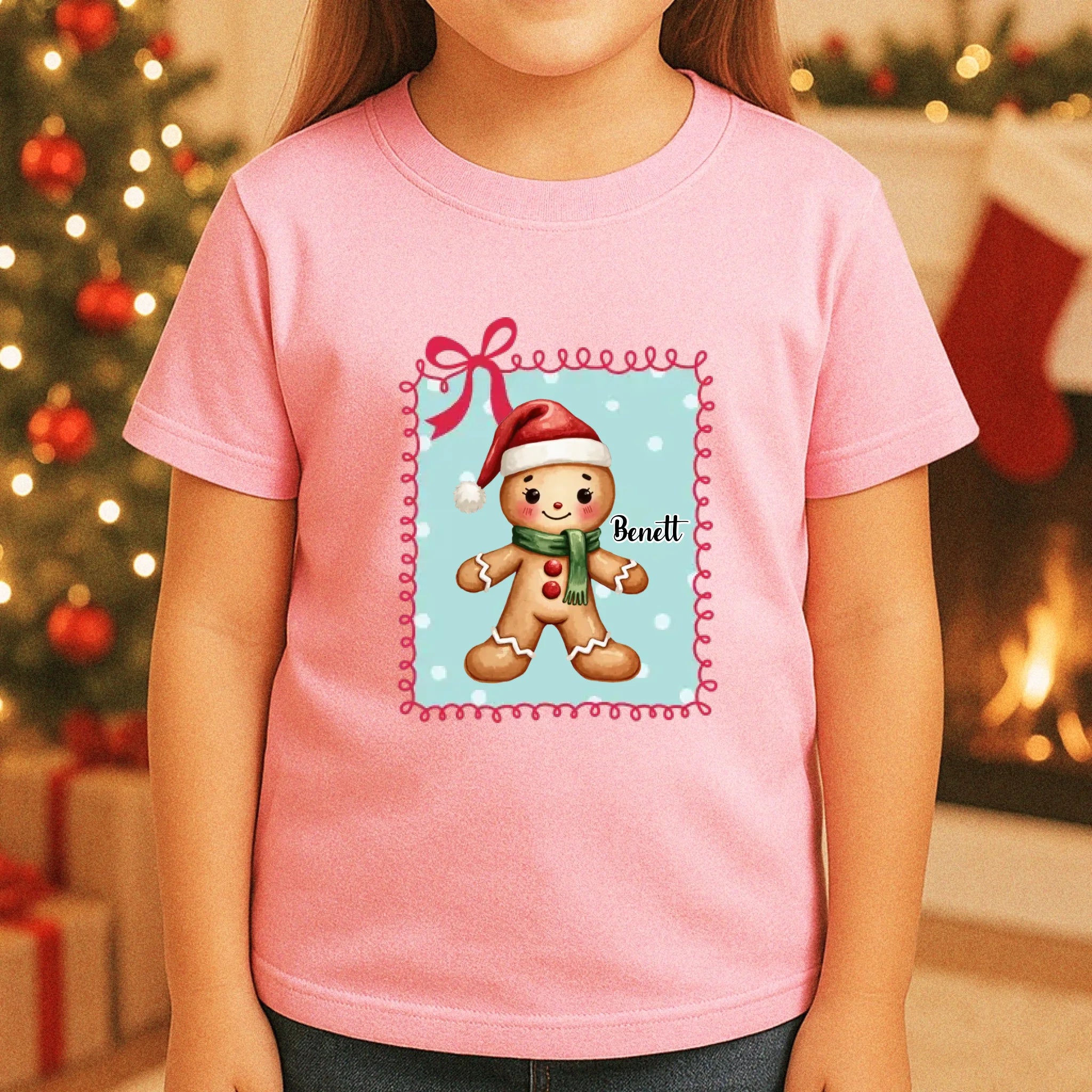 Mézeskalács mintás gyerek póló karácsonyra egyedi névvel