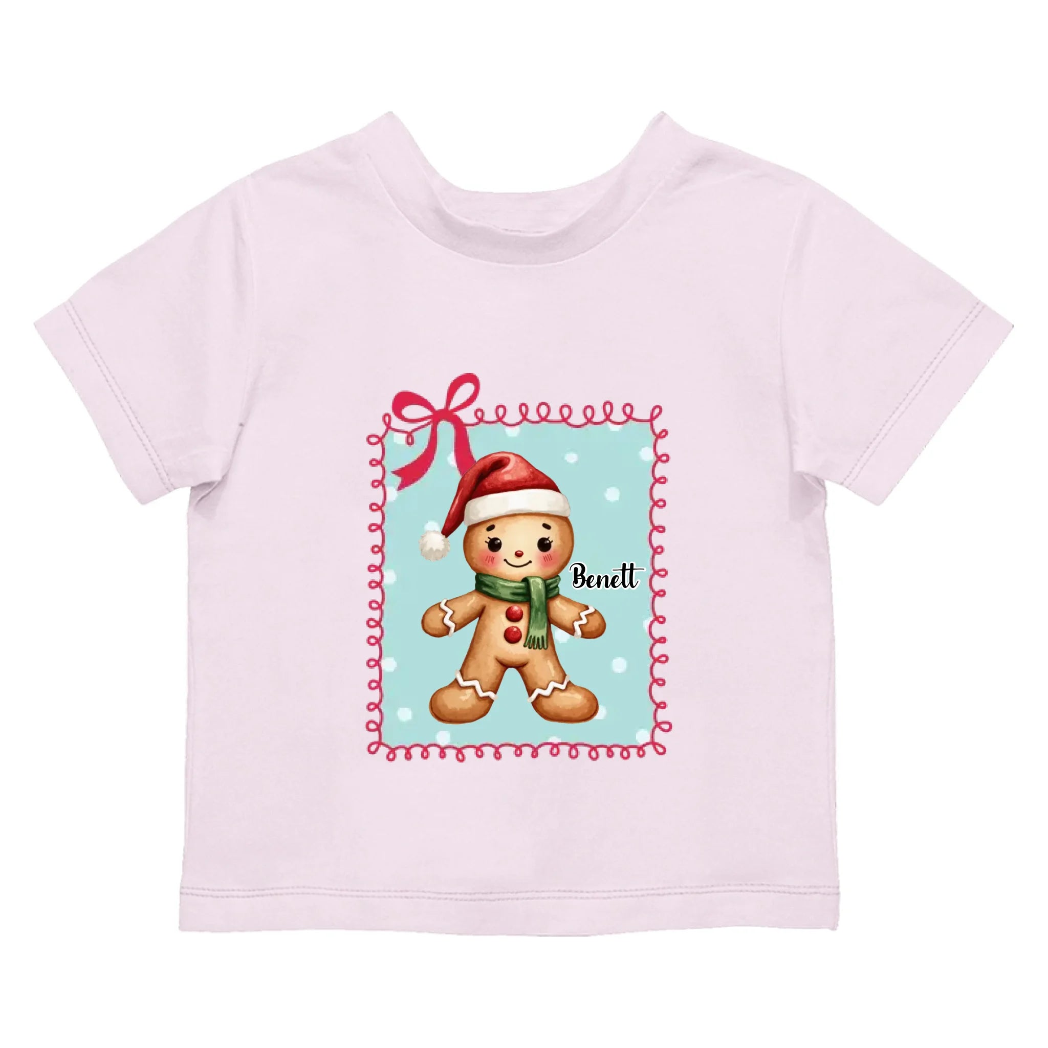 Mézeskalács mintás gyerek póló karácsonyra egyedi névvel