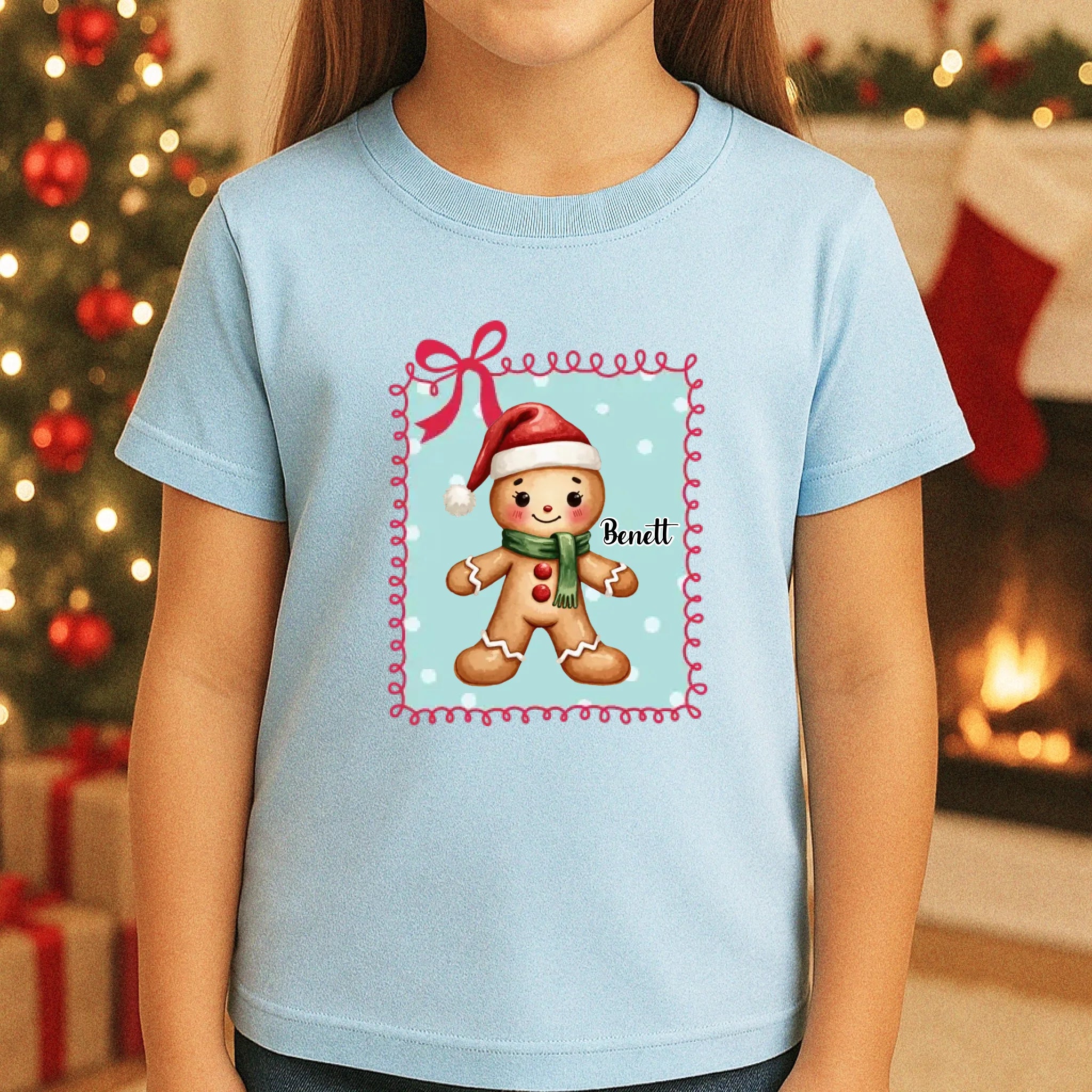 Mézeskalács mintás gyerek póló karácsonyra egyedi névvel